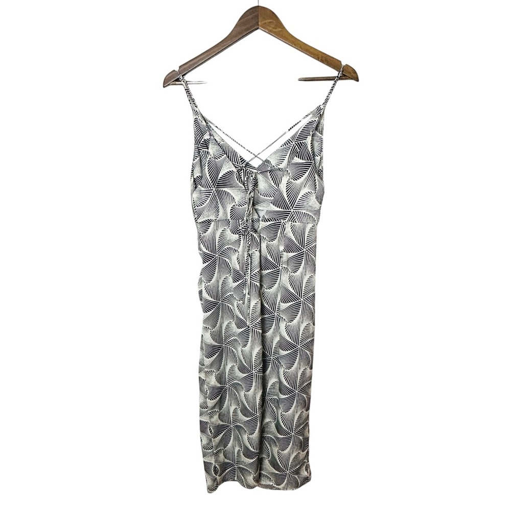 Urban Outfitters Black White Printed Ruched Midi Dress Tie Back Cutout Small - Picture 9 of 15